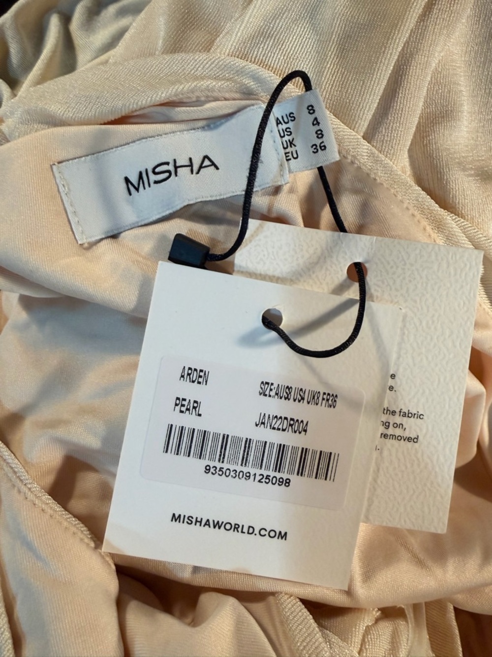 NWT MISHA ‘Arden’ Knotted One-Shoulder Midi Dress in “Pearl” / Cream Size 4 - Picture 4 of 16